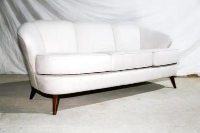 Joaquim Tenreiro Midcentury Modern Sofa in Hardwood Grey Velvet by Joaquim Tenreiro Brazil 1960