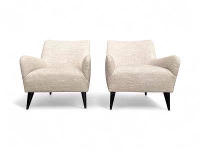 Joaquim Tenreiro Pair of Armchairs in Hardwood Off White Upholstery Joaquim Tenreiro Lot 30A