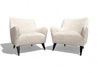 Joaquim Tenreiro Pair of Armchairs in Hardwood Off White Upholstery Joaquim Tenreiro Lot 30A