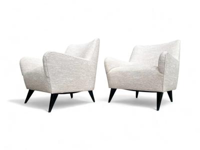 Joaquim Tenreiro Pair of Armchairs in Hardwood Off White Upholstery Joaquim Tenreiro Lot 30A