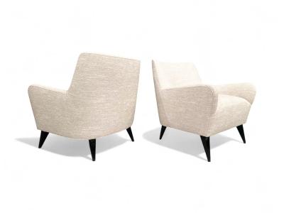 Joaquim Tenreiro Pair of Armchairs in Hardwood Off White Upholstery Joaquim Tenreiro Lot 30A