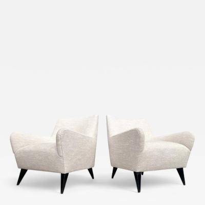 Joaquim Tenreiro Pair of Armchairs in Hardwood Off White Upholstery Joaquim Tenreiro Lot 30A