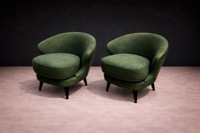 Joaquim Tenreiro Pair of Concha Armchairs in Green Suede Joaquim Tenreiro 1960s