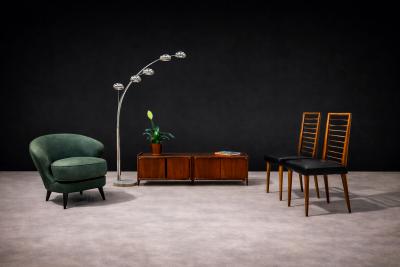 Joaquim Tenreiro Pair of Concha Armchairs in Green Suede Joaquim Tenreiro 1960s