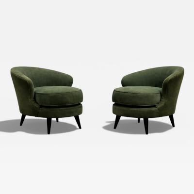 Joaquim Tenreiro Pair of Concha Armchairs in Green Suede Joaquim Tenreiro 1960s