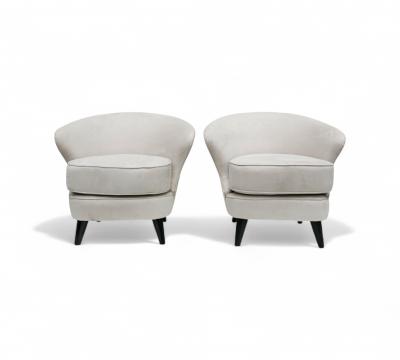 Joaquim Tenreiro Pair of Concha Armchairs in Grey Fabric Joaquim Tenreiro 1960s Lot 215A