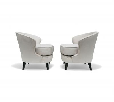Joaquim Tenreiro Pair of Concha Armchairs in Grey Fabric Joaquim Tenreiro 1960s Lot 215A