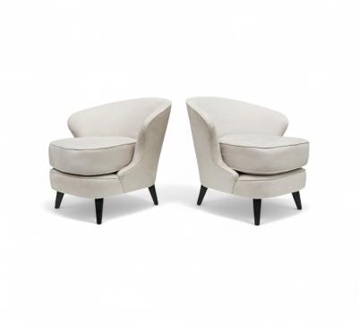 Joaquim Tenreiro Pair of Concha Armchairs in Grey Fabric Joaquim Tenreiro 1960s Lot 215A