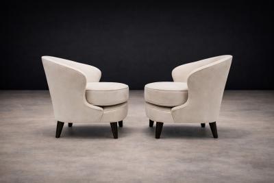 Joaquim Tenreiro Pair of Concha Armchairs in Grey Ultra Suede Joaquim Tenreiro 1960s