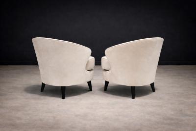 Joaquim Tenreiro Pair of Concha Armchairs in Grey Ultra Suede Joaquim Tenreiro 1960s