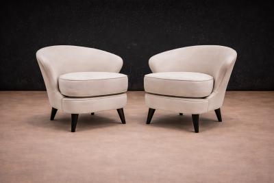 Joaquim Tenreiro Pair of Concha Armchairs in Grey Ultra Suede Joaquim Tenreiro 1960s
