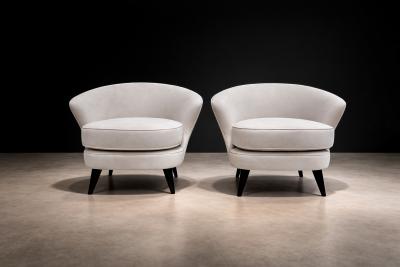 Joaquim Tenreiro Pair of Concha Armchairs in Grey Ultra Suede Joaquim Tenreiro 1960s