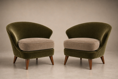 Joaquim Tenreiro Pair of Concha Armchairs in Two Tone Mohair by Joaquim Tenreiro Lot 215B