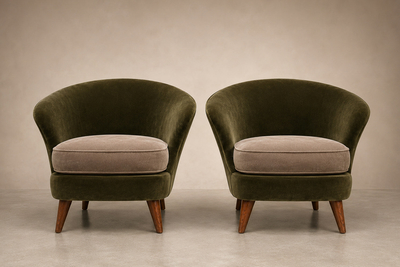 Joaquim Tenreiro Pair of Concha Armchairs in Two Tone Mohair by Joaquim Tenreiro Lot 215B
