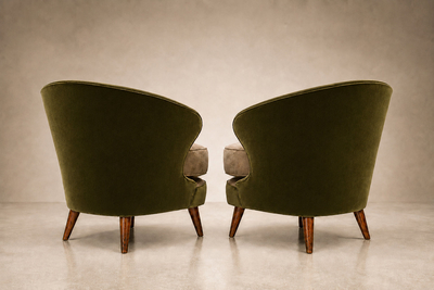 Joaquim Tenreiro Pair of Concha Armchairs in Two Tone Mohair by Joaquim Tenreiro Lot 215B