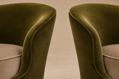 Joaquim Tenreiro Pair of Concha Armchairs in Two Tone Mohair by Joaquim Tenreiro Lot 215B