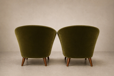 Joaquim Tenreiro Pair of Concha Armchairs in Two Tone Mohair by Joaquim Tenreiro Lot 215B