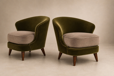 Joaquim Tenreiro Pair of Concha Armchairs in Two Tone Mohair by Joaquim Tenreiro Lot 215B