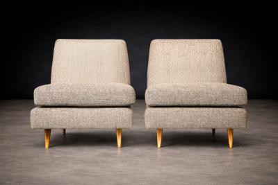 Joaquim Tenreiro Pair of L Armchairs in Hardwood Fabric Joaquim Tenreiro