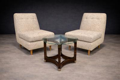 Joaquim Tenreiro Pair of L Armchairs in Hardwood Fabric Joaquim Tenreiro