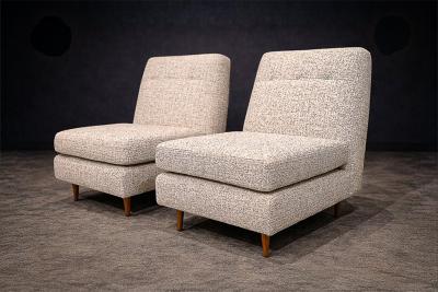 Joaquim Tenreiro Pair of L Armchairs in Hardwood Fabric Joaquim Tenreiro