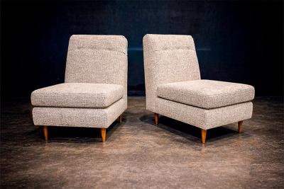 Joaquim Tenreiro Pair of L Armchairs in Hardwood Fabric Joaquim Tenreiro