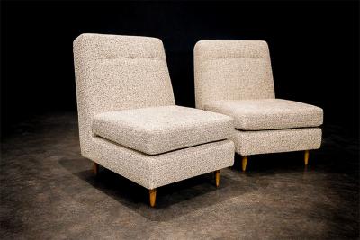 Joaquim Tenreiro Pair of L Armchairs in Hardwood Fabric Joaquim Tenreiro