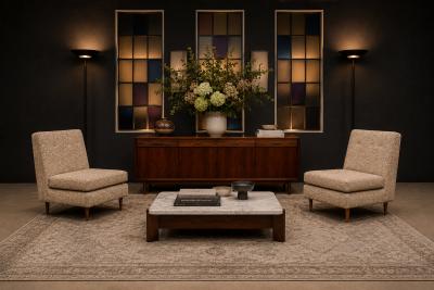 Joaquim Tenreiro Pair of L Lounge Chairs in Hardwood Chenille by Joaquim Tenreiro
