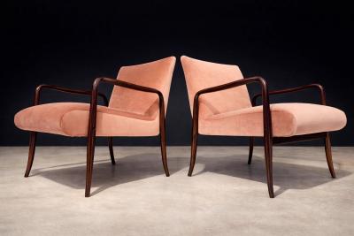 Joaquim Tenreiro Pair of Leve Armchairs in Rosewood and Velvet by Joaquim Tenreiro