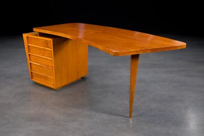 Joaquim Tenreiro Rare Curved Desk by Joaquim Tenreiro w Floating Top Drawer Cabinet Lot 731A