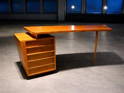 Joaquim Tenreiro Rare Curved Desk by Joaquim Tenreiro w Floating Top Drawer Cabinet Lot 731A