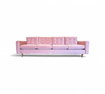 Joaquim Tenreiro Rectangular Sofa in Hardwood Pink Velvet Joaquim Tenreiro 1950s Lot 501