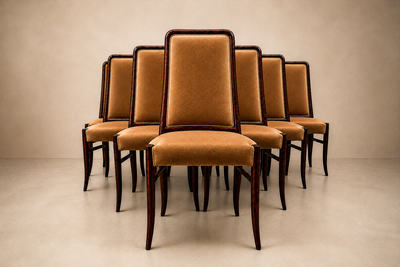 Joaquim Tenreiro Set of 10 Dining Chairs in Brazilian Rosewood Italian Mohair Velvet