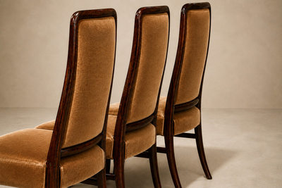Joaquim Tenreiro Set of 10 Dining Chairs in Brazilian Rosewood Italian Mohair Velvet