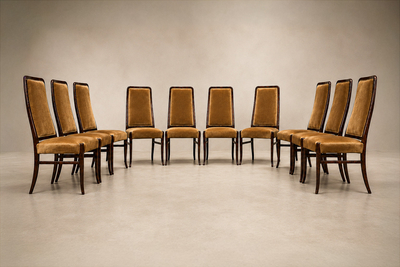 Joaquim Tenreiro Set of 10 Dining Chairs in Brazilian Rosewood Italian Mohair Velvet