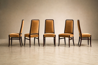Joaquim Tenreiro Set of 10 Dining Chairs in Brazilian Rosewood Italian Mohair Velvet