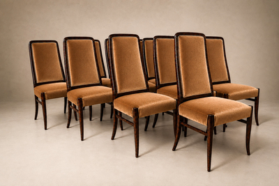 Joaquim Tenreiro Set of 10 Dining Chairs in Brazilian Rosewood Italian Mohair Velvet