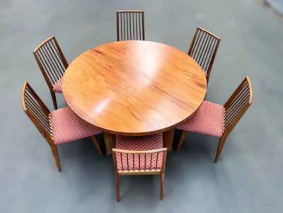 Joaquim Tenreiro Set of 6 Chairs in Caviuna Wood Fabric by Joaquim Tenreiro c 1950s