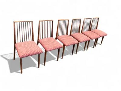 Joaquim Tenreiro Set of 6 Chairs in Caviuna Wood Fabric by Joaquim Tenreiro c 1950s
