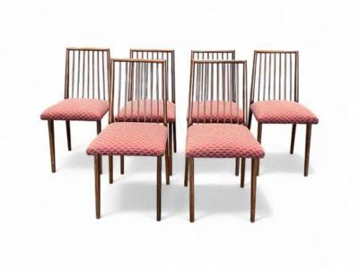 Joaquim Tenreiro Set of 6 Chairs in Caviuna Wood Fabric by Joaquim Tenreiro c 1950s