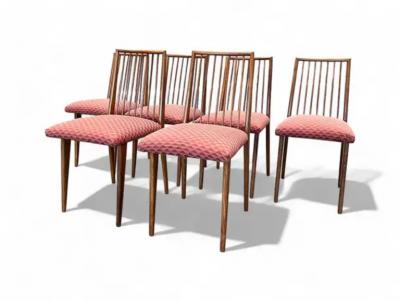 Joaquim Tenreiro Set of 6 Chairs in Caviuna Wood Fabric by Joaquim Tenreiro c 1950s