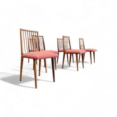 Joaquim Tenreiro Set of 6 Chairs in Caviuna Wood Fabric by Joaquim Tenreiro c 1950s