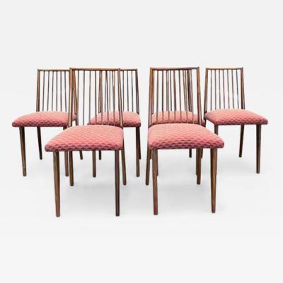 Joaquim Tenreiro Set of 6 Chairs in Caviuna Wood Fabric by Joaquim Tenreiro c 1950s