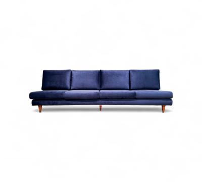 Joaquim Tenreiro Sofa in Hardwood Loose Cushions in Blue Fabric Joaquim Tenreiro 1950s