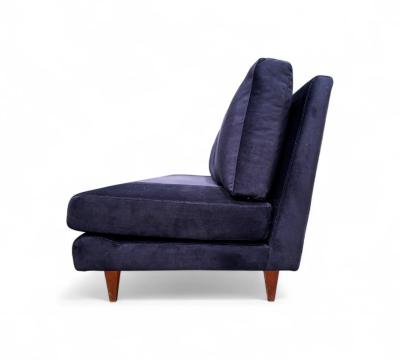 Joaquim Tenreiro Sofa in Hardwood Loose Cushions in Blue Fabric Joaquim Tenreiro 1950s