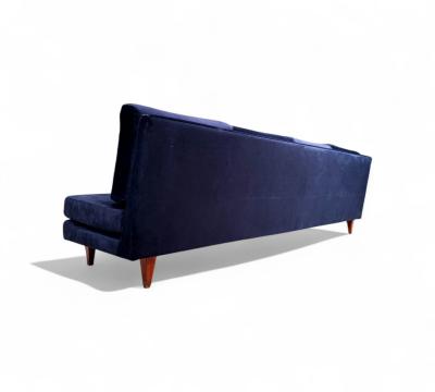 Joaquim Tenreiro Sofa in Hardwood Loose Cushions in Blue Fabric Joaquim Tenreiro 1950s