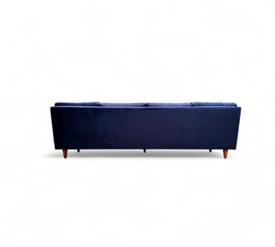 Joaquim Tenreiro Sofa in Hardwood Loose Cushions in Blue Fabric Joaquim Tenreiro 1950s