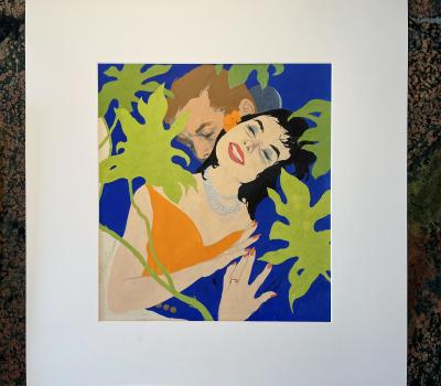 Joe Bowler Love Story Couple in Romantic Bliss Illustration Mid Century