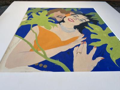 Joe Bowler Love Story Couple in Romantic Bliss Illustration Mid Century