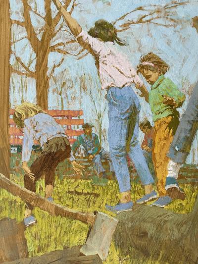 Joe Bowler The Tree Cutters Children Playing on a Fallen Tree Saturday Evening Post 